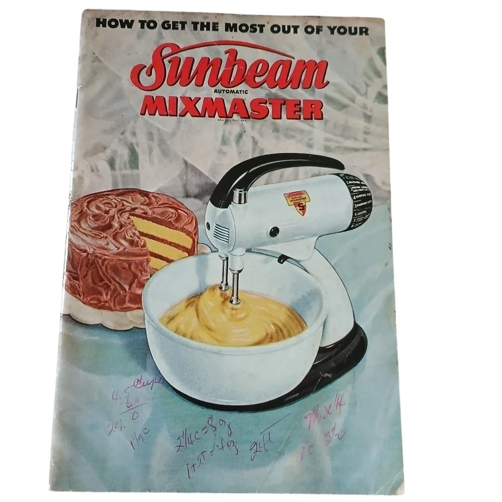Vintage Sunbeam Automatic Mixmaster, 1948 Edition in Classic White Booklet